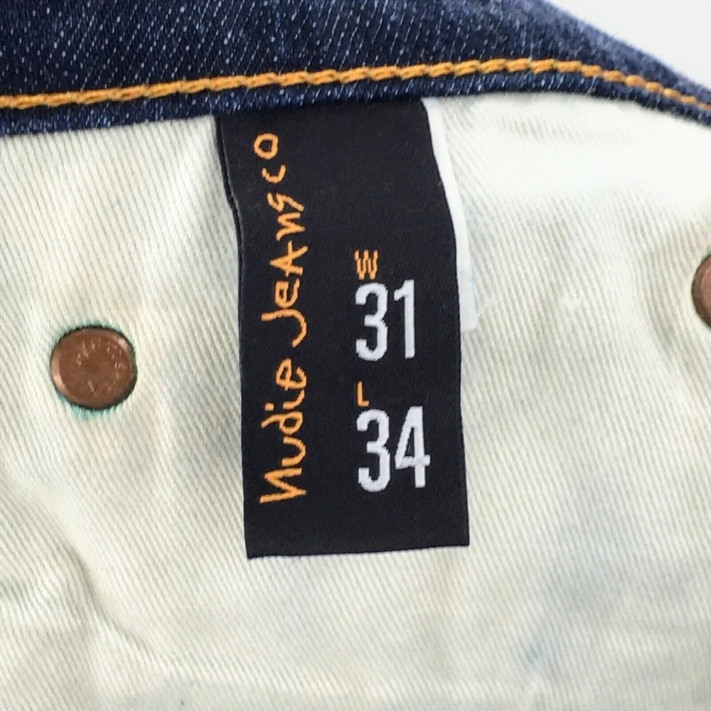 Nudie Jeans Mens Blue Slim Jim Dry Organic Ecru Embo Denim Made in Italy 30 x 33 - Picture 12 of 15